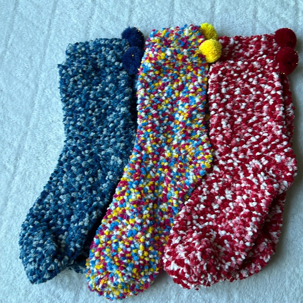 (3) Socks with Pom Poms